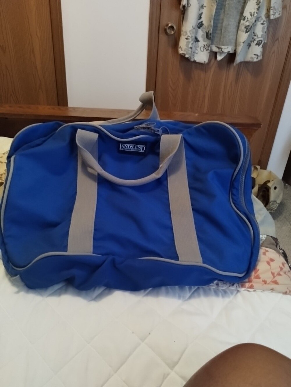 Vintage Lands' End Lighthouse Royal Blue Duffel ; Wkender with Gray Straps